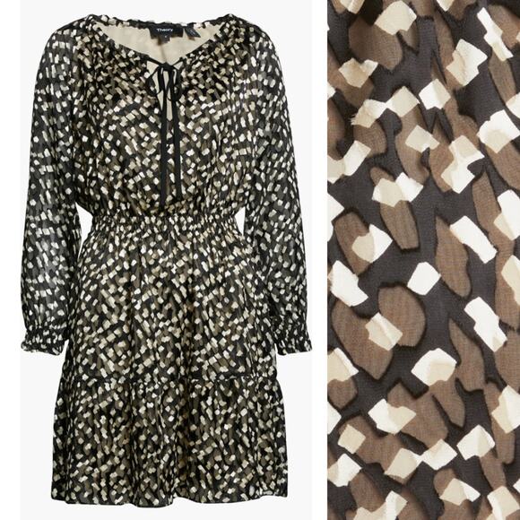 Theory NWT Confetti Print Long Sleeve Silk Blend Dress - Picture 3 of 10